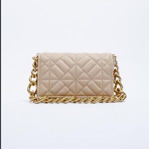 Zara QUILTED CHAIN STRAP SHOULDER BAG Cream White